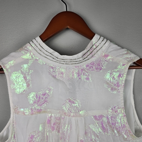 CIEBON Iridescent Flowy Floral Top White With Colorful Reflections Women Size S - Picture 9 of 16